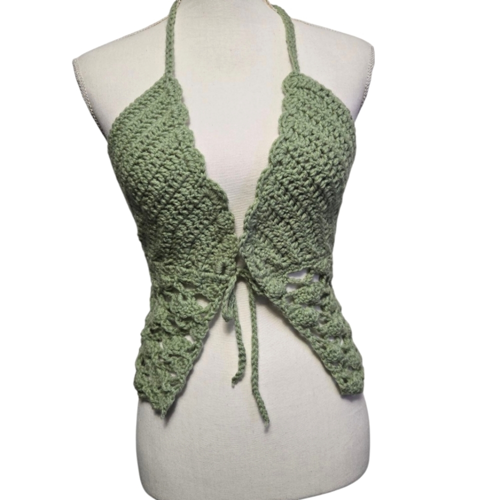 Handmade Sage Green Crochet Halter Top